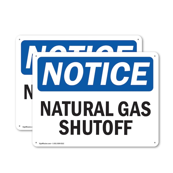 Signmission Natural Gas Shutoff OSHA Notice Sign, Plastic, 10in W x 7in L, 2PK OS-2PACK-NS-P-710-L-14311 - main